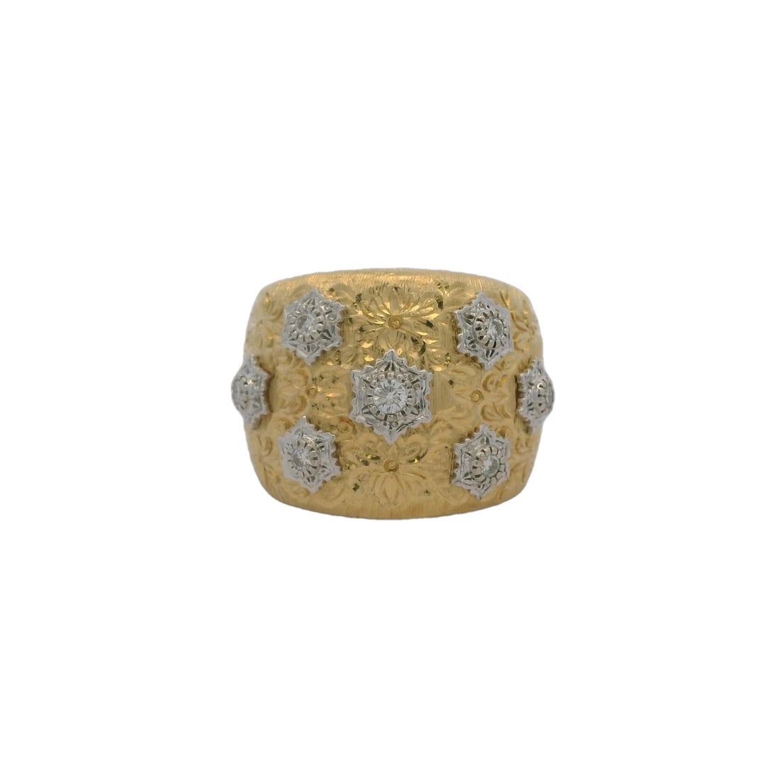 SOLID 14KT YELLOW WHITE GOLD WIDE TEXTURED COCKTAIL RING (1 of 4)