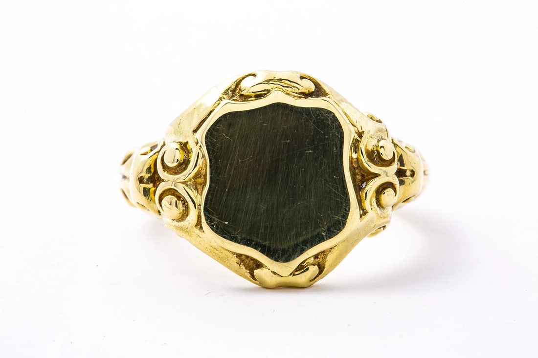 ANTIQUE ROMAN COLUMNS SCROLL BLANK SHIELD SIGNET SOLID RING (1 of 4)