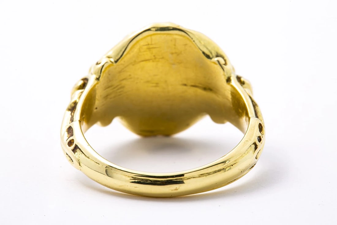 ANTIQUE ROMAN COLUMNS SCROLL BLANK SHIELD SIGNET SOLID RING - 2