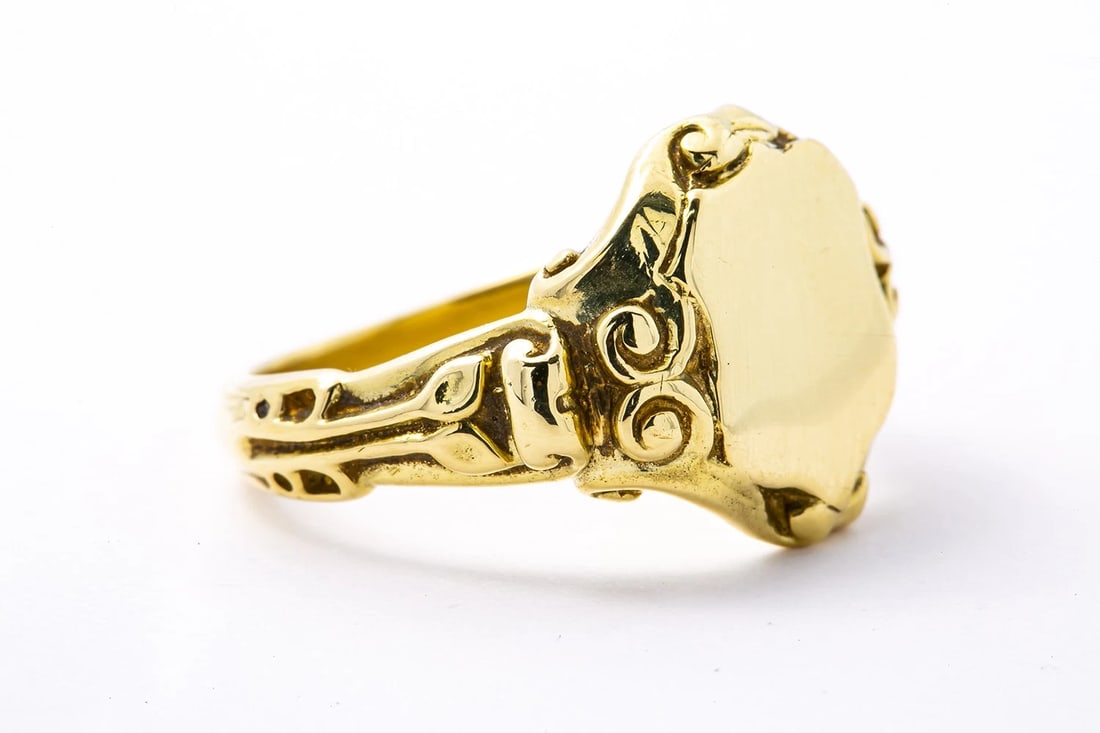 ANTIQUE ROMAN COLUMNS SCROLL BLANK SHIELD SIGNET SOLID RING - 3