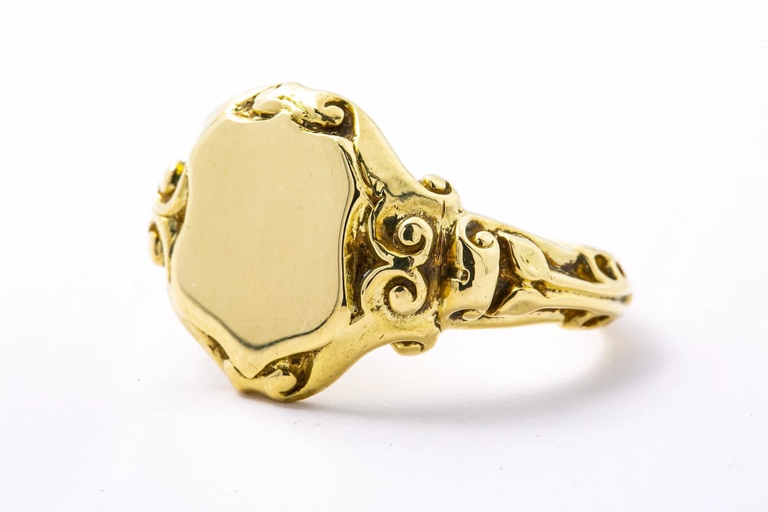 ANTIQUE ROMAN COLUMNS SCROLL BLANK SHIELD SIGNET SOLID RING - 4