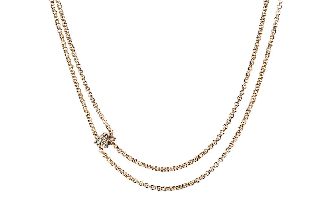 VICTORIAN ERA OPAL & 10K YELLOW GOLD WATCH CHAIN/NECKLACE: Victorian Era Opal & 10K Yellow Gold Watch Chain/Necklace Brand: Unbranded Type: Necklace Material: Yellow Gold 10k Main Stone/Creation Natural Color: Color Multi-Color Size: Length - 24.75"