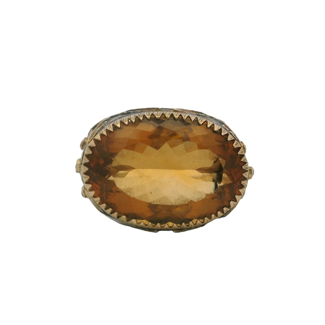 OTTOMAN STYLE FLORAL RING CITRINE DIAMONDS 18KT YELLOW GOLD SILVER (1 of 6)