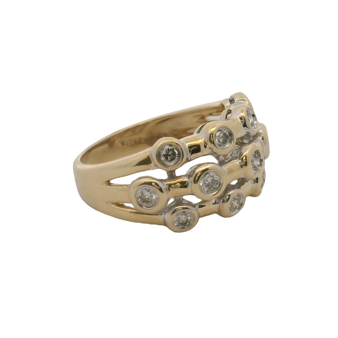 SBT SOLID AND BEZEL SET DIAMOND 3-ROW BUBBLE RING - 3