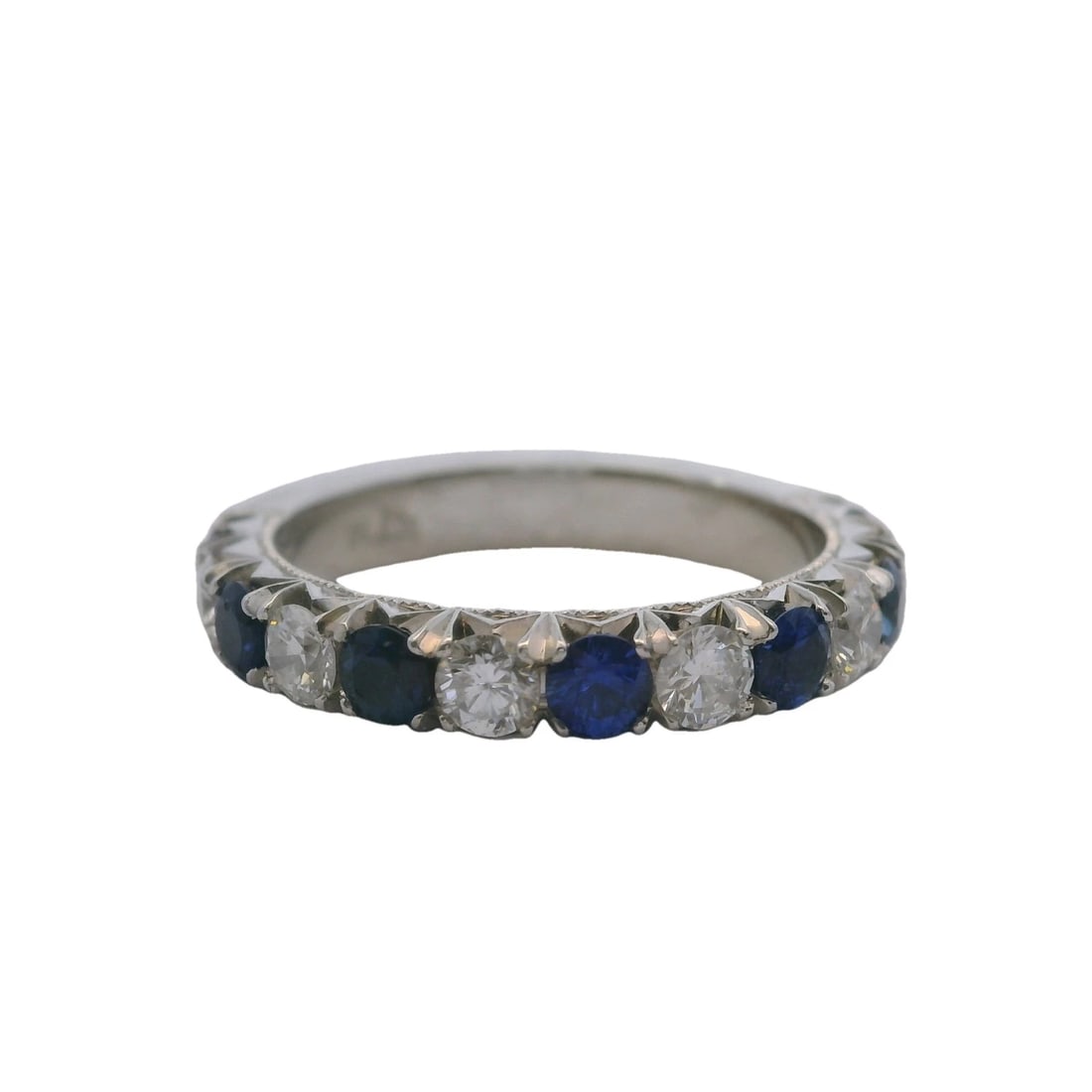 PLATINUM ALTERNATING DIAMOND SAPPHIRE HALF-ETERNITY WEDDING BAND RING (1 of 6)