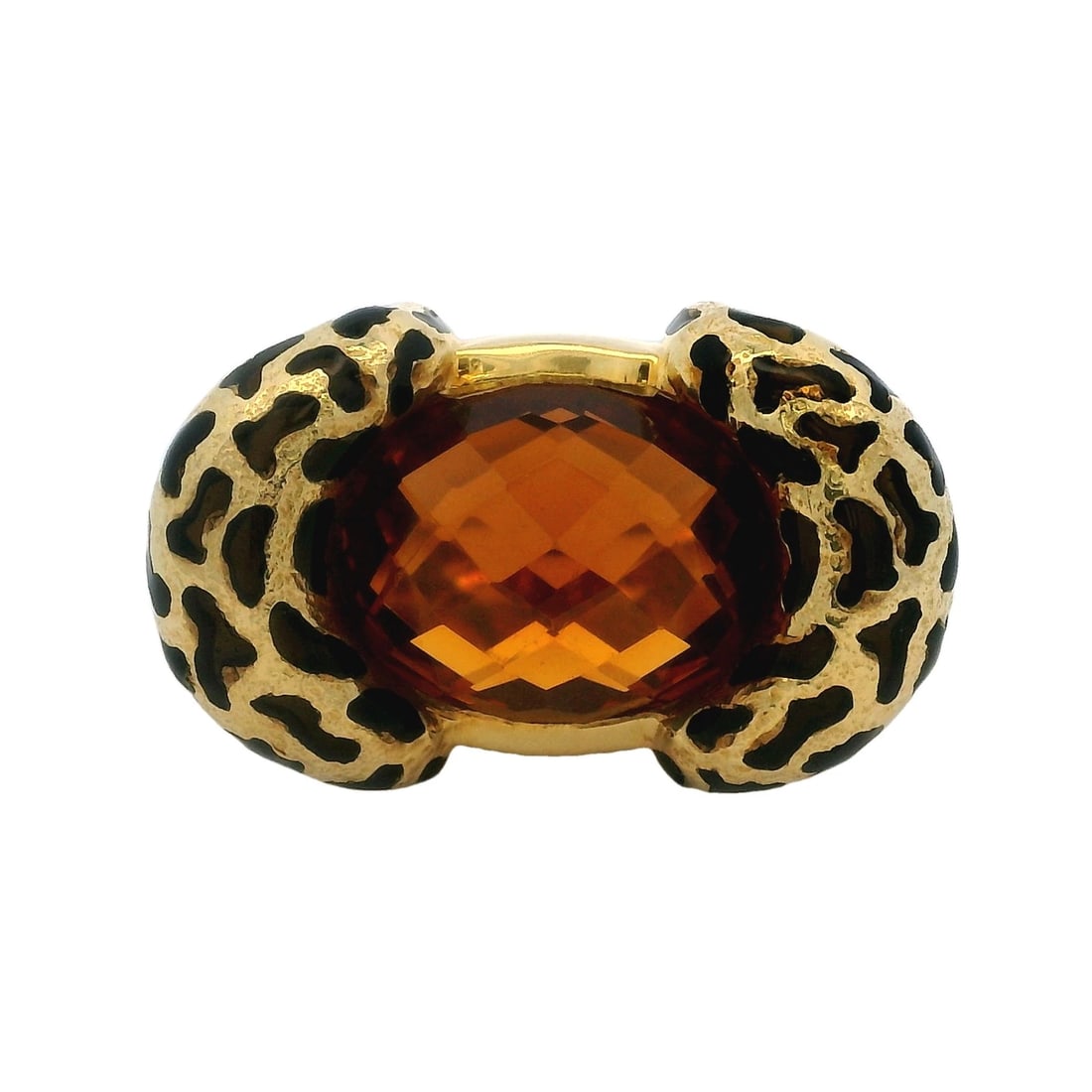 BLACK ENAMEL LEOPARD PRINT CITRINE COCKTAIL RING (1 of 4)