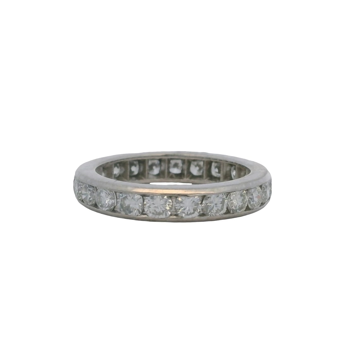 DIAMOND CHANNEL-SET ETERNITY STACKABLE BAND RING: Diamond Channel-Set Eternity Stackable Band Ring Brand: Unbranded Type: Ring Material: White Gold 14k Main Stone/Creation Natural Color: White Size: 5.75 US Accessories: None Accessories N