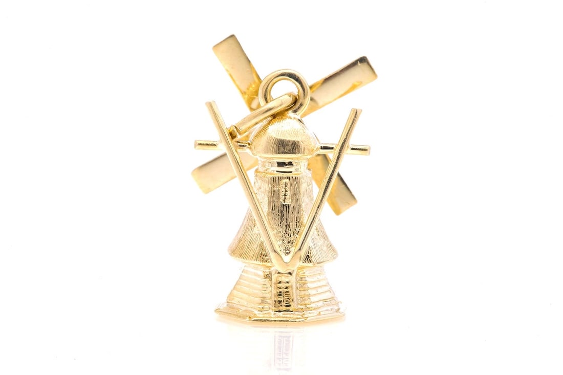 VINTAGE WINDMILL MOVEABLE CHARM PENDANT 14KT YELLOW GOLD (1 of 5)
