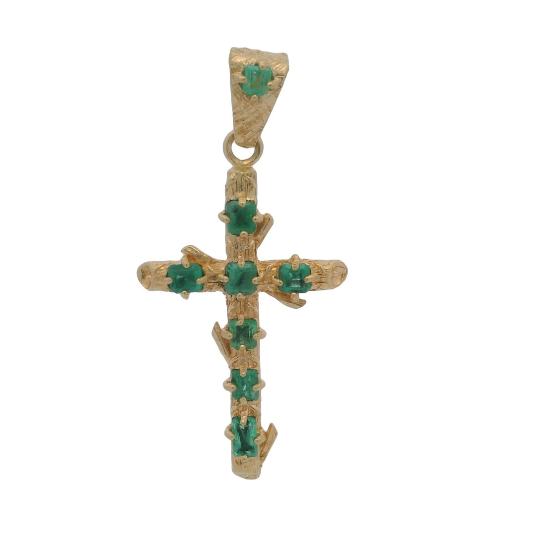 BRUTALIST 18KT YELLOW GOLD COLUMBIAN EMERALD BRANCH PENDANT: Brutalist 18kt Yellow Gold Columbian Emerald Branch Pendant Brand: unbranded Type: Pendant Material: Yellow Gold 18k Color: Yellow Size: Length x Width of Pendant - 2x1" Accessories: None