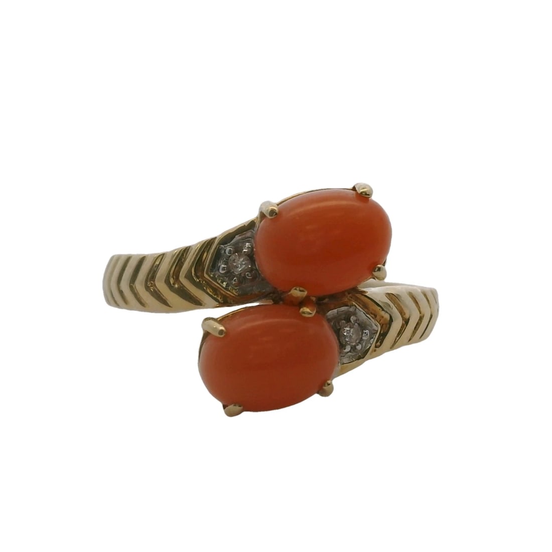 VINTAGE CABOCHON CORAL BYPASS RING DIAMONDS (1 of 5)