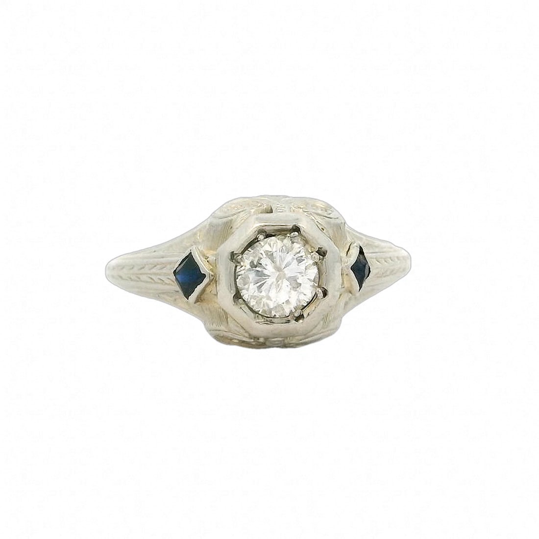ANTIQUE ART DECO DIAMOND SOLITAIRE RING LAB SAPPHIRE: Antique Art Deco Diamond Solitaire Ring Lab Sapphire Brand: Unbranded Type: Ring Material: White Gold 18k Main Stone/Creation Natural Color: White Size: 6 US Accessories: None Accessories