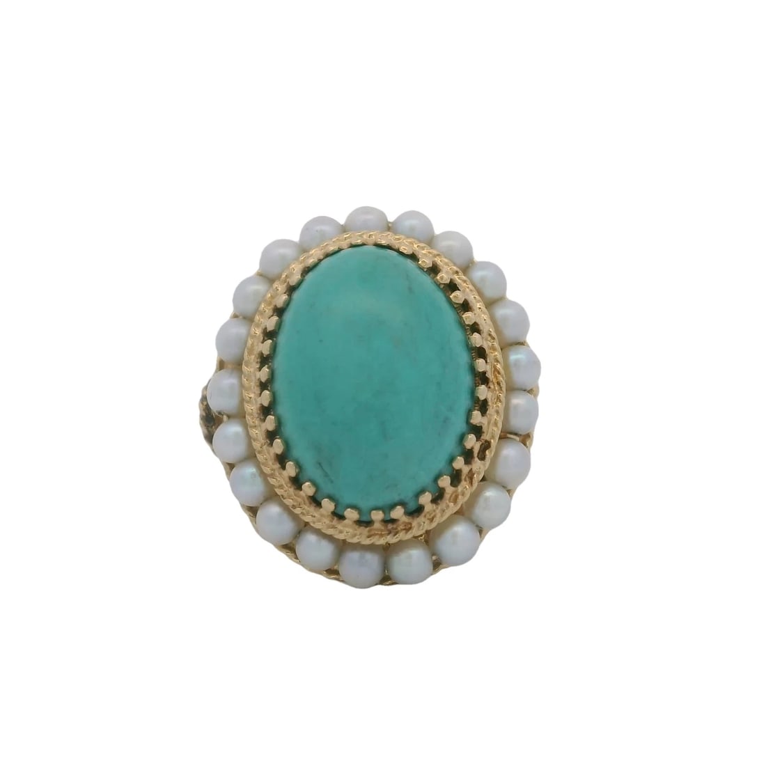 VINTAGE HANDMADE TURQUOISE CABOCHON PEARL COCKTAIL RING (1 of 4)