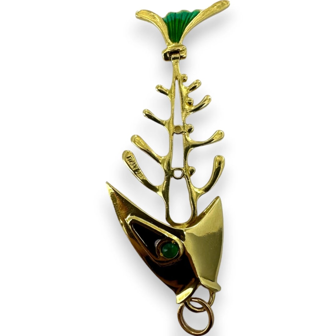 VINTAGE 18KT GOLD ENAMEL PENDANT CHRYSOPRASE CHARM (1 of 4)