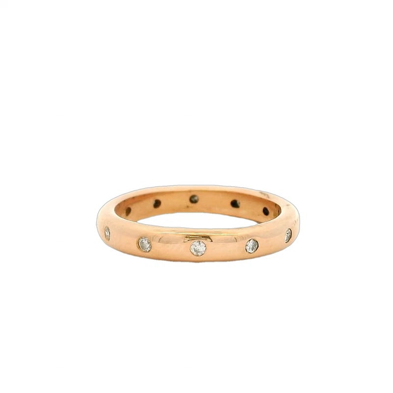 DIAMOND STATION DOMED COMFORT BAND 18K 750 ROSE GOLD RING (1 of 4)
