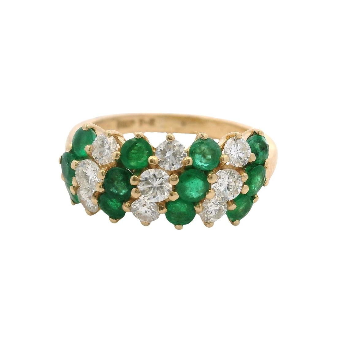VINTAGE DIAMOND EMERALD COCKTAIL CLUSTER RING: Vintage Diamond Emerald Cocktail Cluster Ring Brand: Unbranded Type: Ring Material: Yellow Gold 14k Main Stone/Creation Natural Color: Yellow Size: 6 US Accessories: None Accessories Notice:
