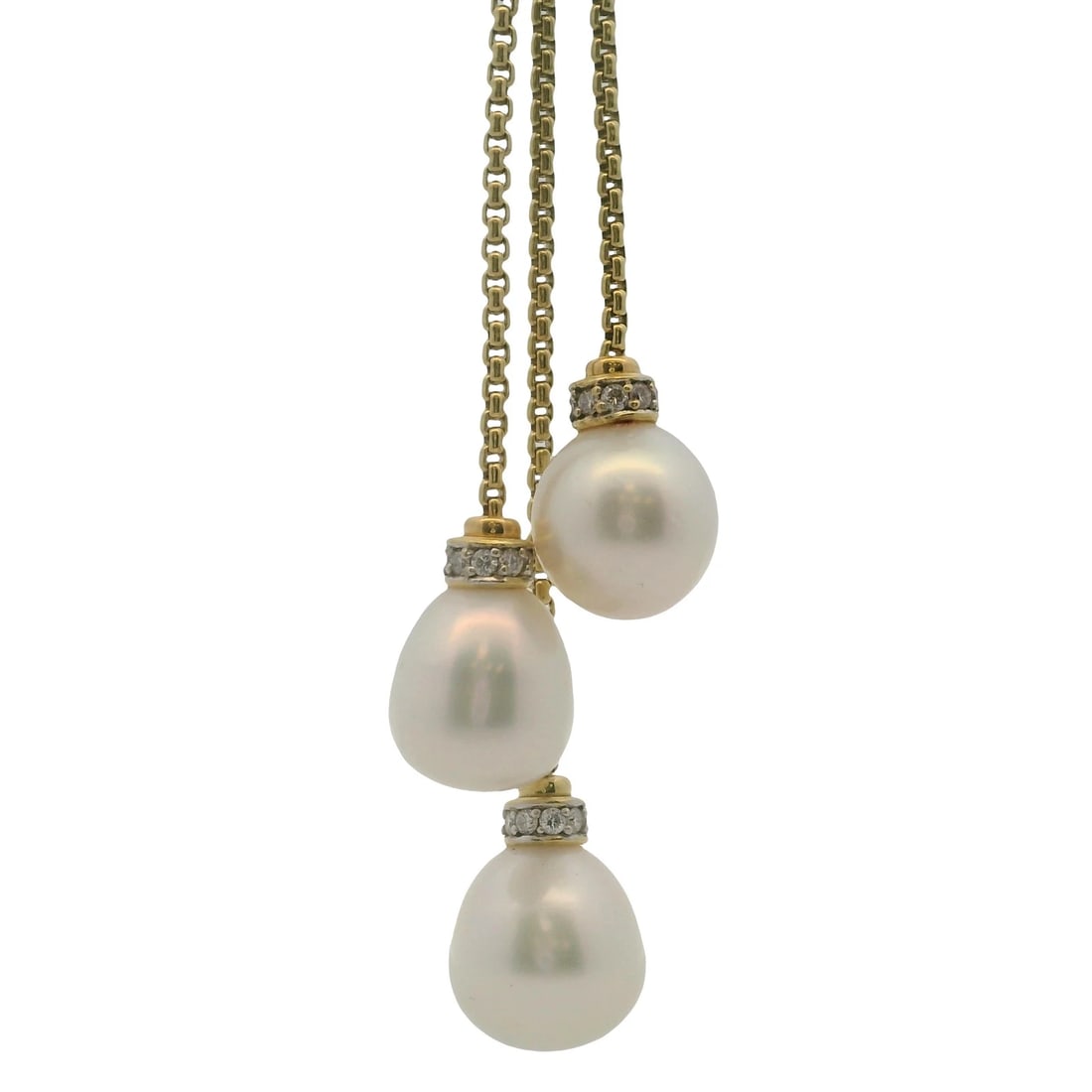 DAVID YURMAN MULTI-STRAND BOX PEARL DIAMOND LARIAT NECKLACE: David Yurman Multi-Strand Box Pearl Diamond Lariat Necklace Brand: David Yurman Type: Necklace Material: Yellow Gold 18k Color: Yellow Size: Length of Chain - 16" Width of Chain - 2mm Length x