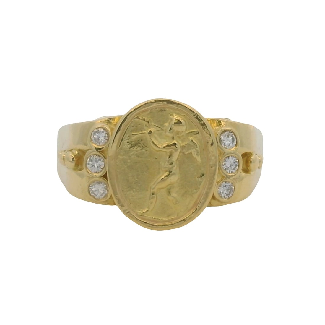 SEIDENGANG CLASSIC 18KT YELLOW GOLD CHERUB ANGEL MOTIF RING: Seidengang Classic 18kt Yellow Gold Cherub Angel Motif Ring Brand: Seidengang Type: Ring Material: Yellow Gold 18k Main Stone/Creation Natural Color: Yellow Size: 6 US Accessories: None