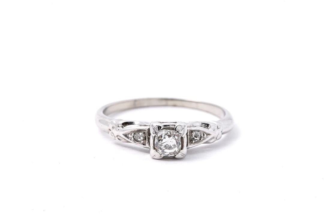 EARLY ART DIAMOND ENGAGEMENT BAND 14K WHITE GOLD RING (1 of 4)