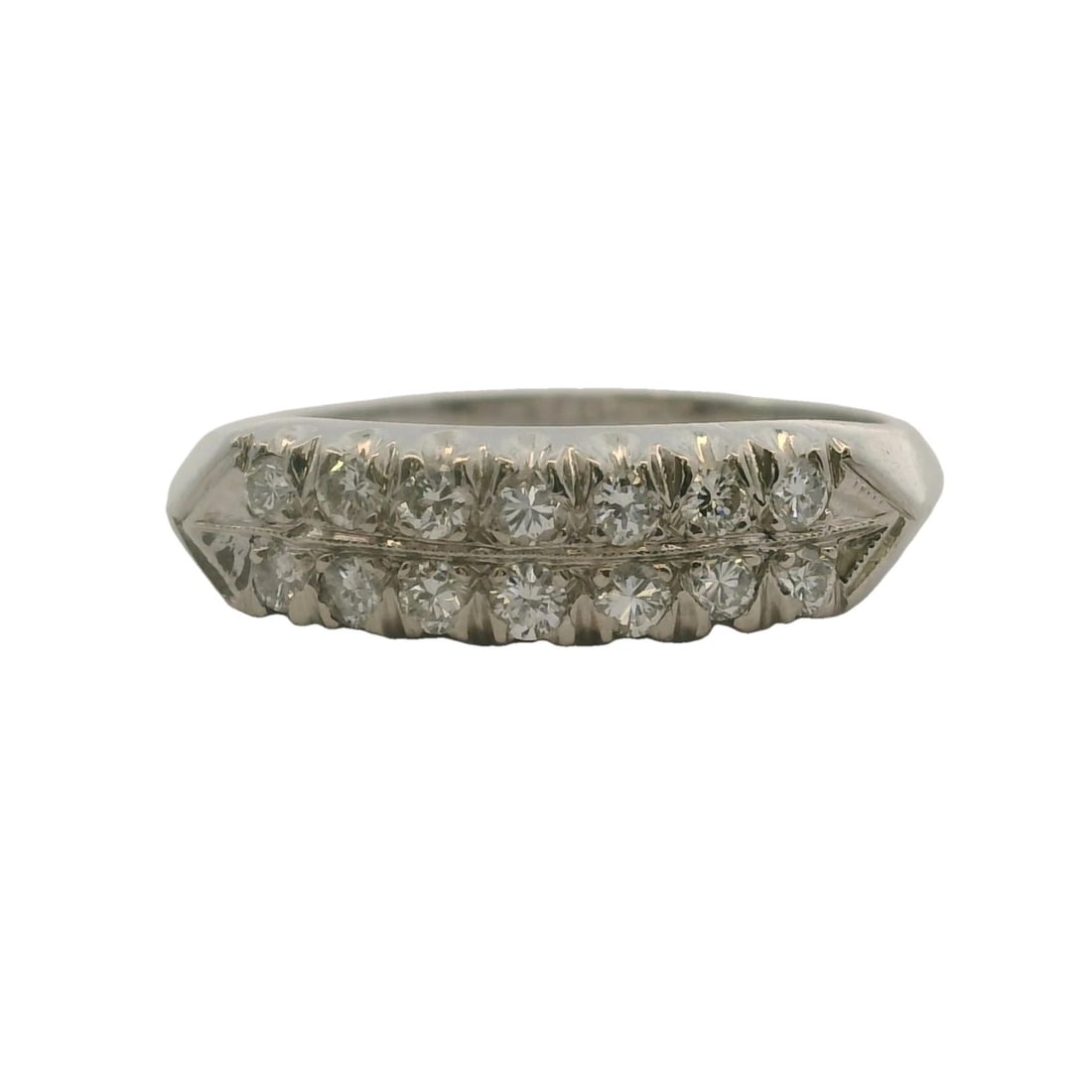 VINTAGE PLATINUM DOUBLE DIAMOND LINE STACKABLE RING (1 of 4)