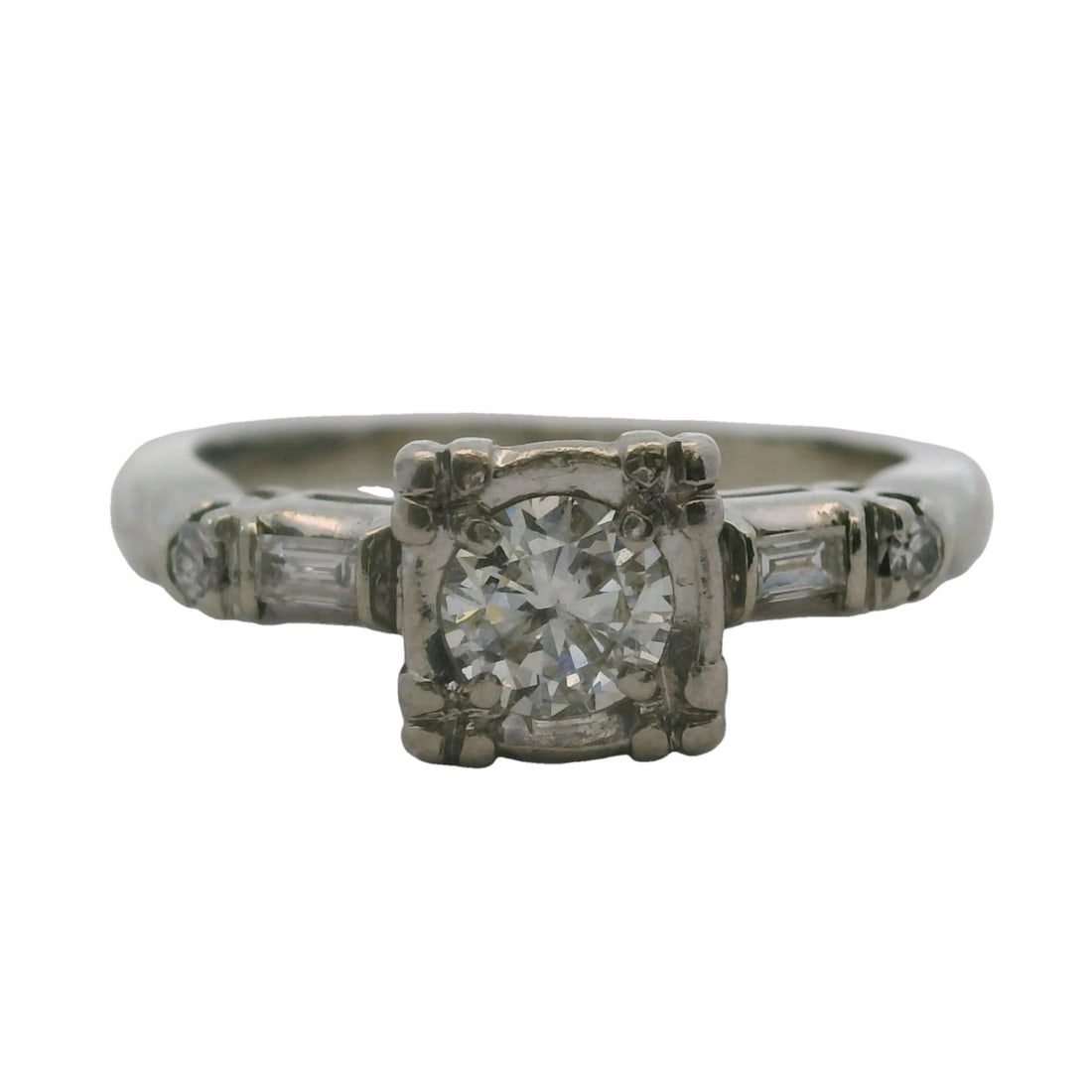 VINTAGE 14KT WHITE GOLD DIAMOND SOLITAIRE RING: Vintage 14kt White Gold Diamond Solitaire Ring Brand: Unbranded Type: Ring Material: White Gold 14k Main Stone/Creation Natural Color: White Size: 5.5 US Accessories: None Accessories Notice: