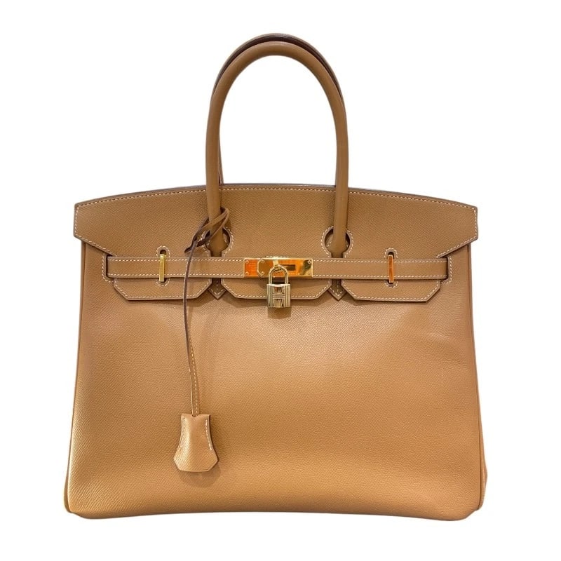 HERMES BIRKIN 35 HANDBAG: HERMES Birkin 35 Handbag Brand: HERMES Type: Handbag Material: Courchevel Color: Gold Hardware Size: W13.8 x H10.6x D7.1inch Accessories: None Accessories Notice: When purchasing pre-owned