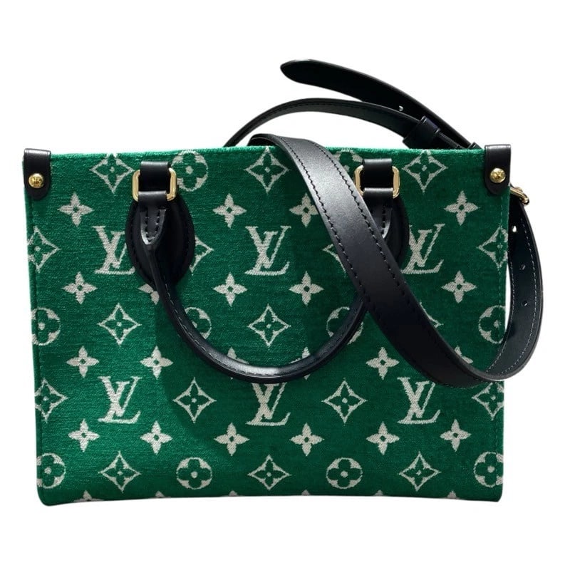 LOUIS VUITTON ON THE GO PM SHOULDER BAG: LOUIS VUITTON On the Go PM Shoulder Bag Brand: LOUIS VUITTON Type: Shoulder Bag Material: Jacquard Color: green Size: W9.8 x H7.5x D3.1inch Accessories: None Accessories Notice: When purch