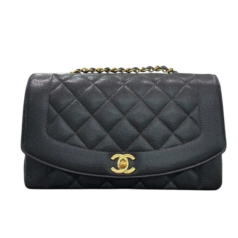 CHANEL DIANA 25 SHOULDER BAG: CHANEL Diana 25 Shoulder Bag Brand: CHANEL Type: Shoulder Bag Material: Caviar skin Color: Black GD Hardware Size: W9.8 x H6.1x D2.8inch Shoulder:39.4inch Accessories: None Accessories