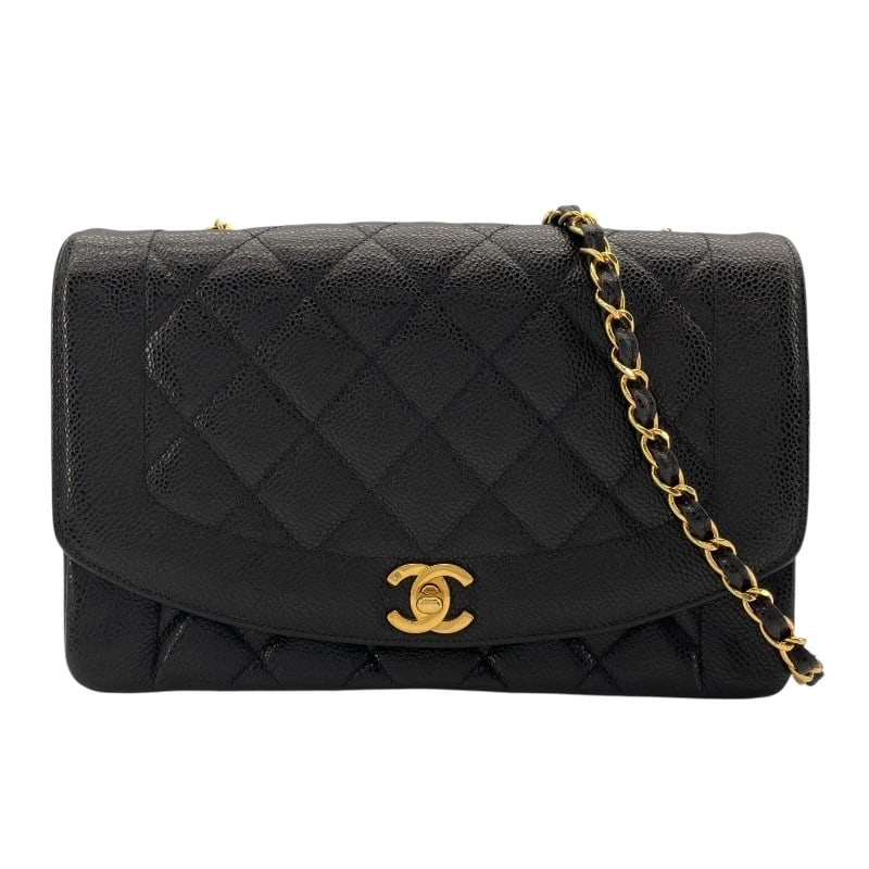 CHANEL DIANA 25 SHOULDER BAG: CHANEL Diana 25 Shoulder Bag Brand: CHANEL Type: Shoulder Bag Material: Caviar skin Color: Black Gold Hardware Size: W9.8 x H6.3x D2.8inch Shoulder:41.3inch Accessories: None Accessories