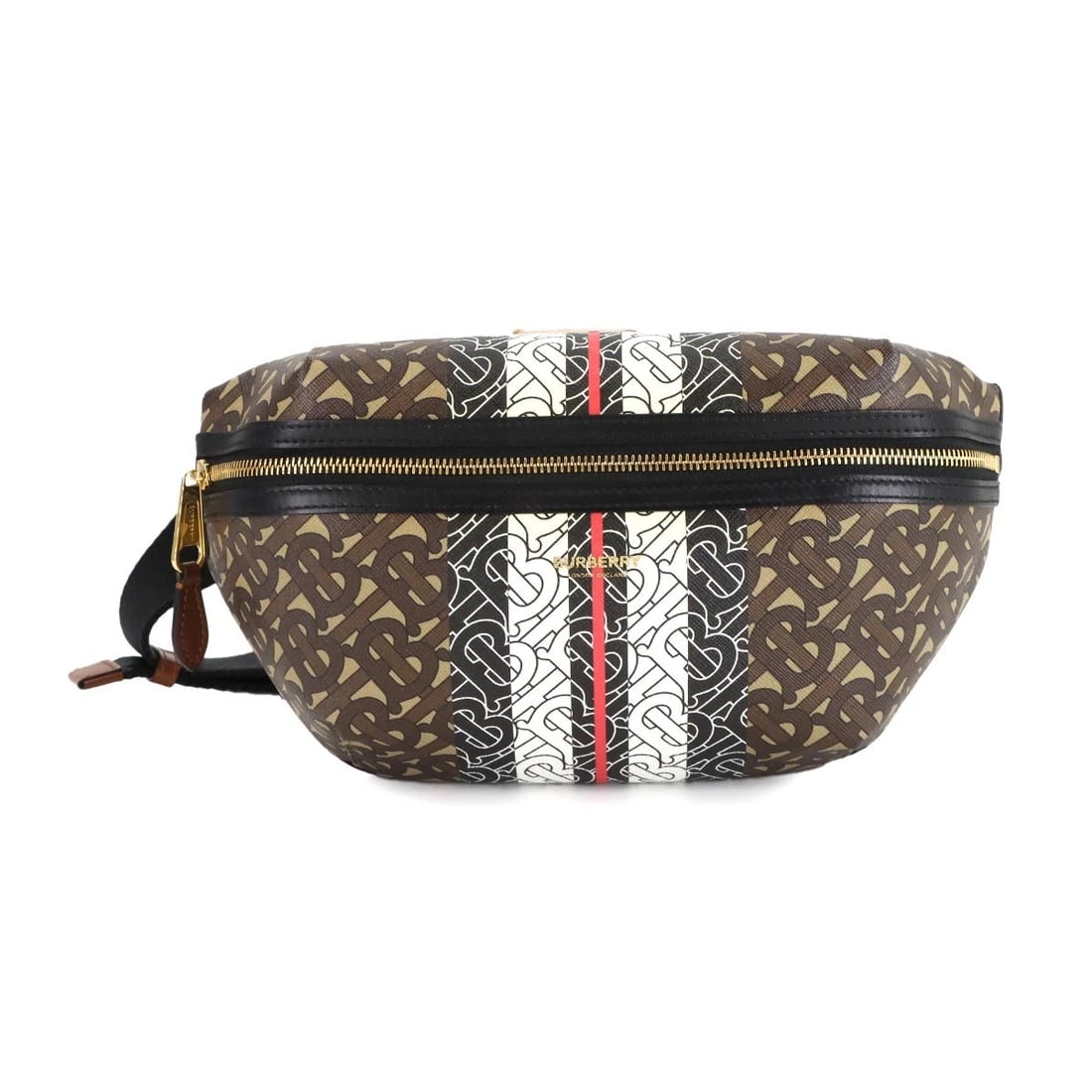 BURBERRY TB MONOGRAM STRIPE CROSSBODY BAG: BURBERRY TB MONOGRAM STRIPE CROSSBODY BAG Brand: BURBERRY Type: CrossBody Bag Material: PVC , Leather Color: Brown , Black Size: W 11.81 inch, H 6.30 inch, D 2.95 inch Shoulder (max.) 37inch (94cm