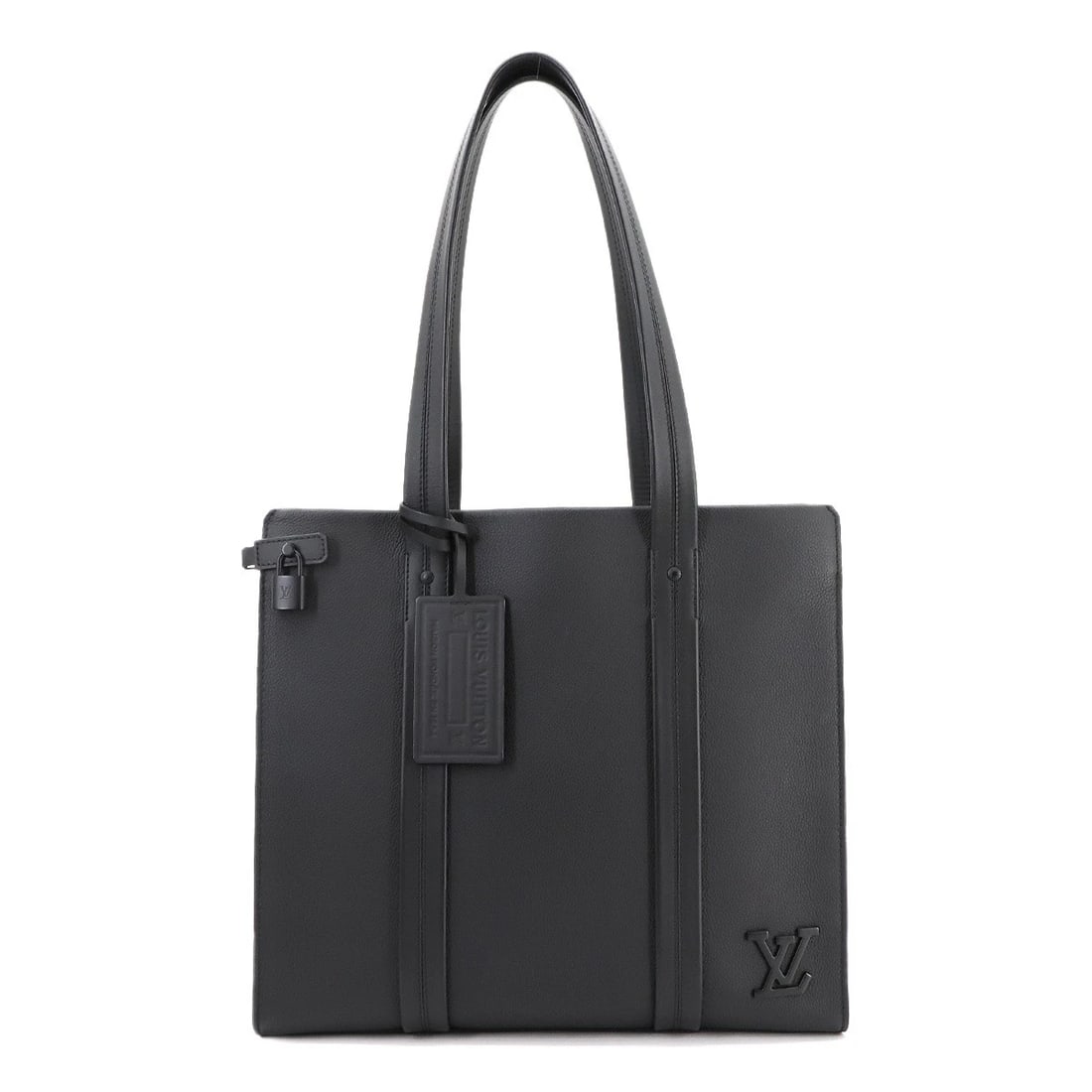 LOUIS VUITTON AEROGRAM TAKEOFF TOTE BAG LEATHER BLACK: LOUIS VUITTON AEROGRAM TAKEOFF TOTE BAG LEATHER BLACK Brand: LOUIS VUITTON Type: Tote Bag Material: Leather Color: Black Size: W 14.37 inch, H 12.99 inch, D 5.12 inch Handle 24inch (61cm) Accesso