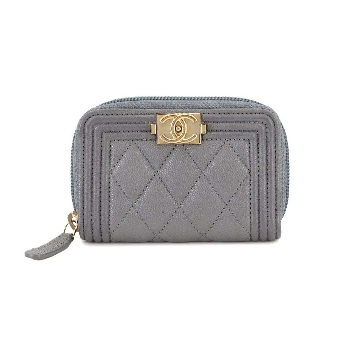 CHANEL ZIPPED COIN PURSE LEATHER GREY: CHANEL ZIPPED COIN PURSE LEATHER GREY Brand: CHANEL Type: Coin Purse Material: Leather Color: Grey Size: W 4.13 inch, H 2.95 inch, D 0.79 inch Accessories: None Accessories Notice: When pu
