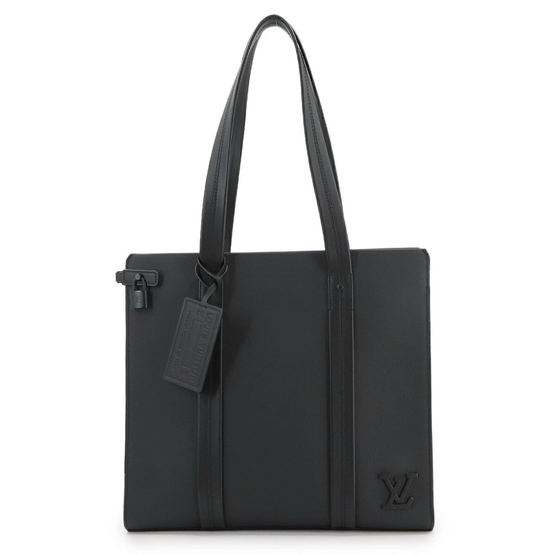 LOUIS VUITTON AEROGRAM TAKEOFF TOTE BAG LEATHER BLACK: LOUIS VUITTON AEROGRAM TAKEOFF TOTE BAG LEATHER BLACK Brand: LOUIS VUITTON Type: Tote Bag Material: Leather Color: Black Size: W 14.37 inch, H 12.99 inch, D 5.12 inch Handle 24inch (61cm) Accesso