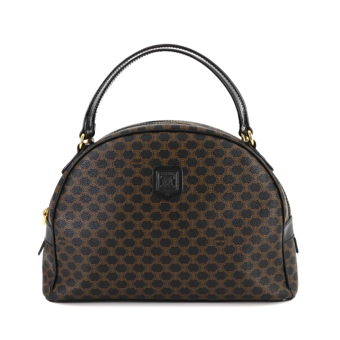 CELINE MACADAM HAND BAG PVC LEATHER BLACK BROWN PURSE (1 of 6)