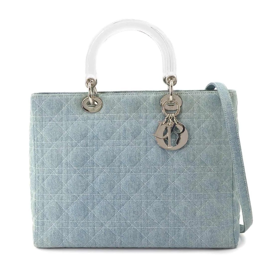CHRISTIAN DIOR LADY DIOR LARGE 2WAY HAND SHOULDER BAG: CHRISTIAN DIOR LADY DIOR LARGE 2WAY HAND SHOULDER BAG Brand: Christian Dior Type: Hand Bag / Shoulder Bag Material: Denim Color: Blue Size: W 12.60 inch, H 9.65 inch, D 4.72 inch Handle 11.2inch (