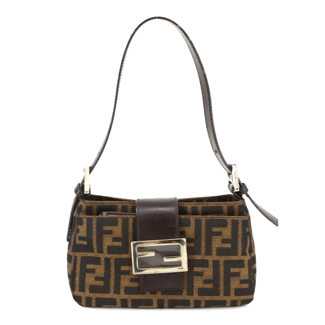 FENDI ZUCCA SHOULDER BAG CANVAS LEATHER BROWN PURSE (1 of 6)