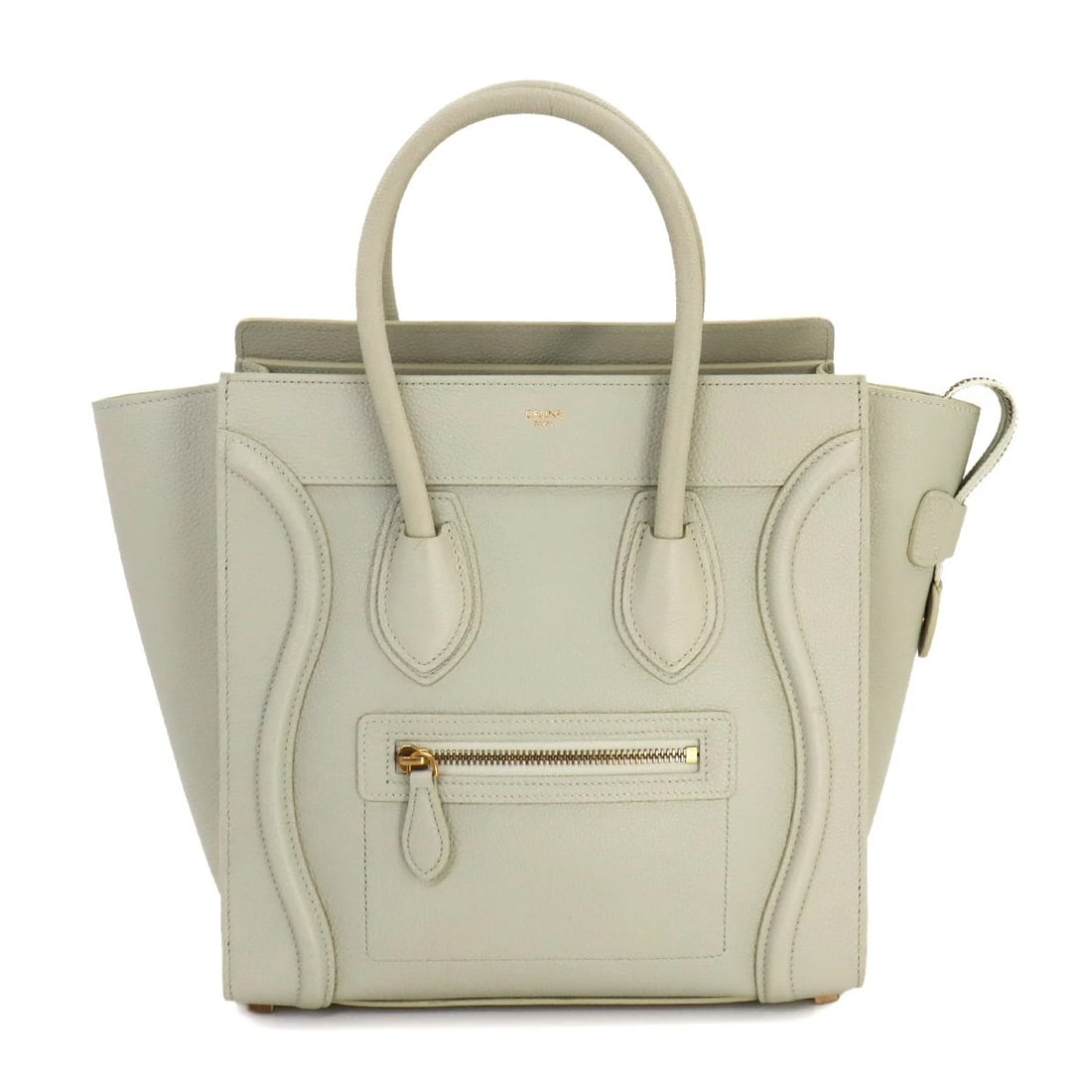 CELINE LUGGAGE MICRO SHOPPER HAND BAG LEATHER LIGHT GREEN: CELINE LUGGAGE MICRO SHOPPER HAND BAG LEATHER LIGHT GREEN Brand: CELINE Type: Hand Bag Material: Leather Color: Light green Size: W 10.43 inch, H 10.04 inch, D 5.31 inch Handle 10.4inch (29cm) Ac