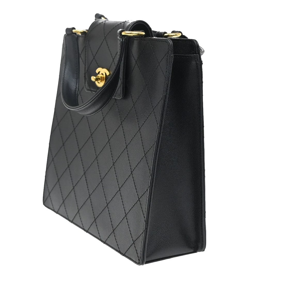CHANEL MATELASSE HAND BAG GRAINED CALFSKIN LEATHER BLACK (1 of 11)