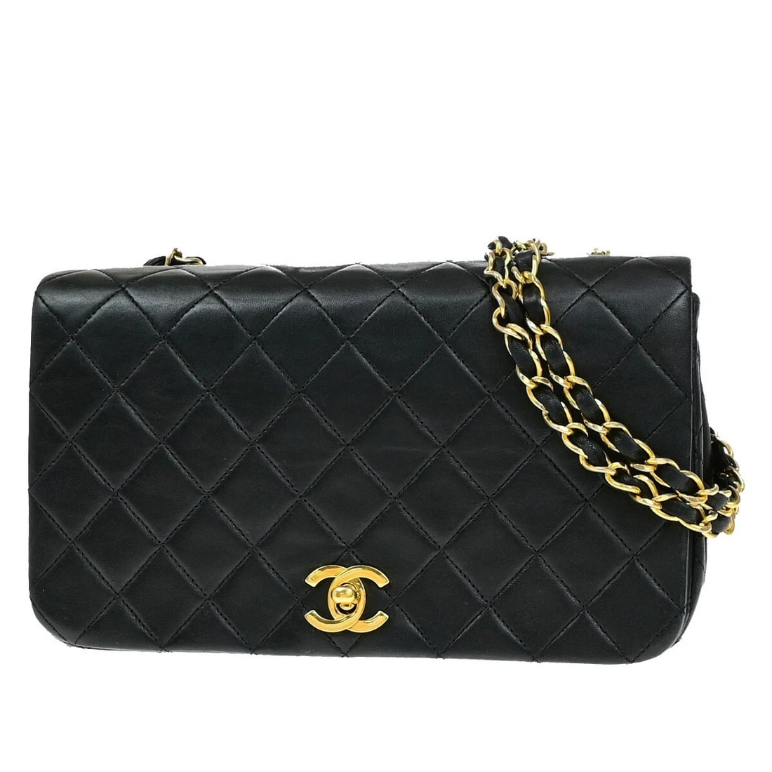 CHANEL CC MATELASSE 23 FULL FLAP CHAIN SHOULDER BAG LEATHER BLACK (1 of 9)