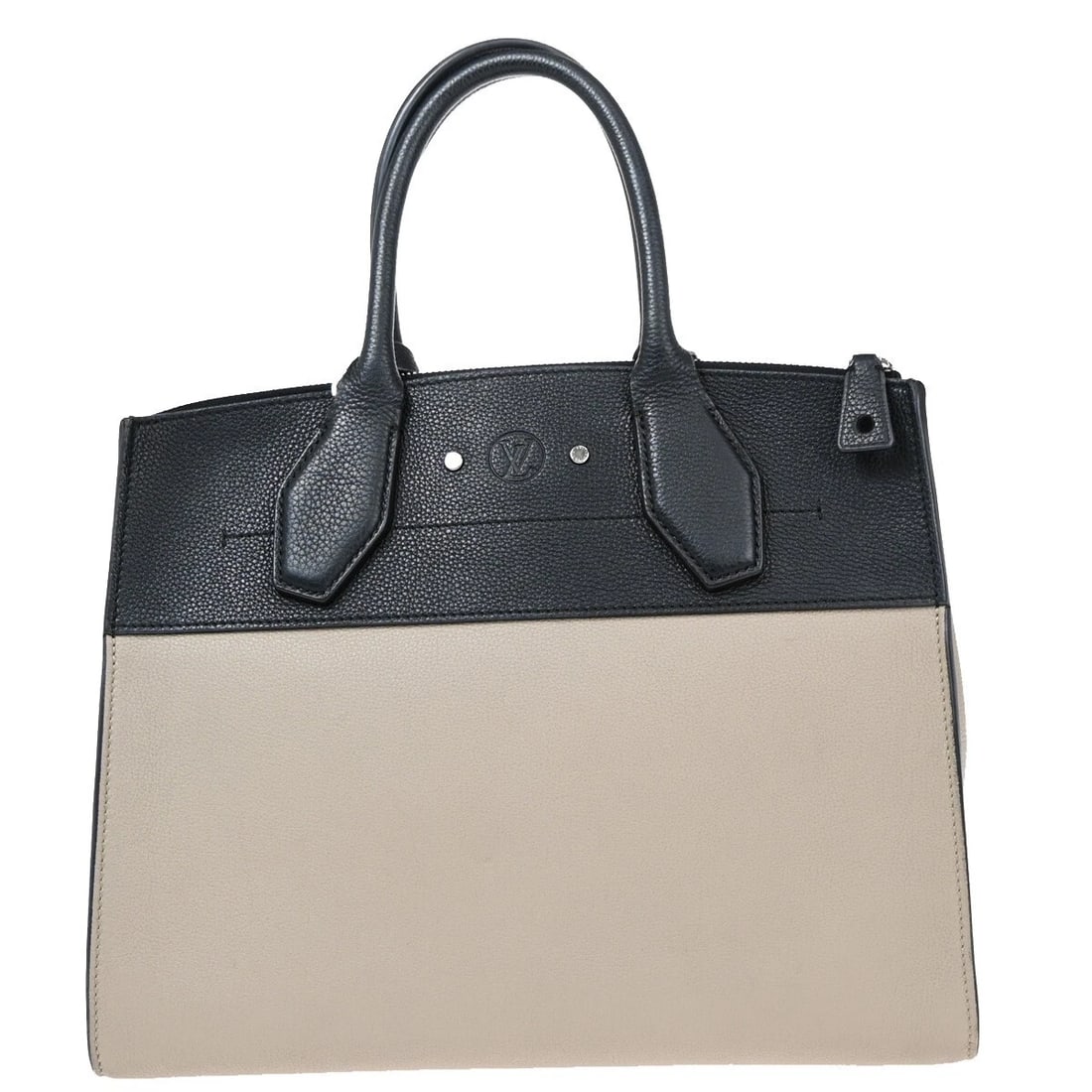 LOUIS VUITTON CITY STEAMER MM 2WAY HAND BAG TAURILLON LEATHER: LOUIS VUITTON CITY STEAMER MM 2WAY HAND BAG TAURILLON LEATHER Brand: Louis Vuitton Type: Shoulder Hand Bag Material: Taurillon Leather Color: Beige Black Size: W 12.2 x H 9.4 x D 5.5 " (approx.) H