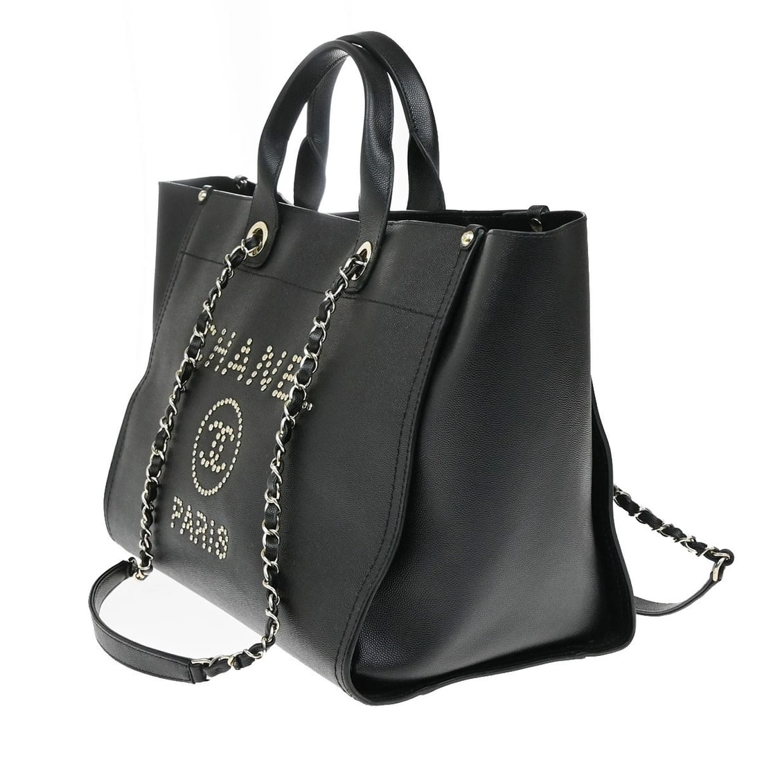 CHANEL CC DEAUVILLE 2WAY HAND BAG GRAINED CALFSKIN LEATHER (1 of 8)