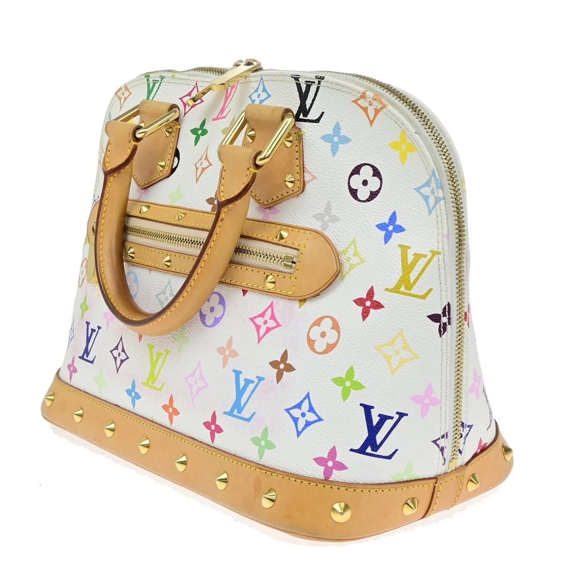 LOUIS VUITTON LV LOGO ALMA HAND BAG MONOGRAM MULTI COLOR WHITE: LOUIS VUITTON LV LOGO ALMA HAND BAG MONOGRAM MULTI COLOR WHITE Brand: Louis Vuitton Type: Shoulder Hand Bag Material: Monogram Multi Leather Color: White Size: W 11.8 x H 9.1 x D 6.7 " (approx.) H