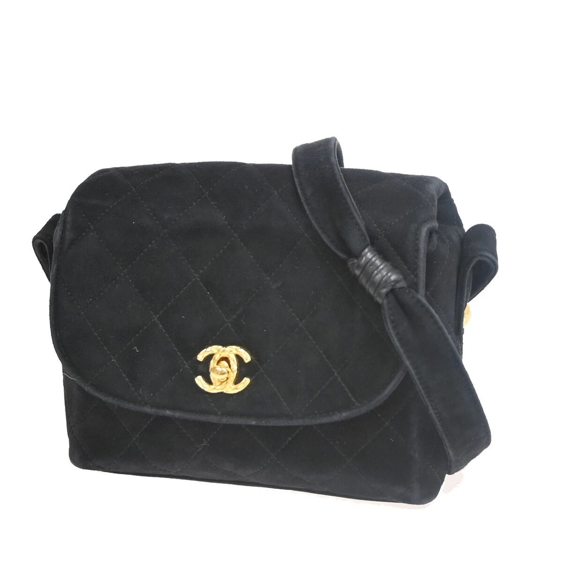 CHANEL CC LOGO MINI MATELASSE SHOULDER BAG SUEDE LEATHER BLACK GOLD (1 of 9)