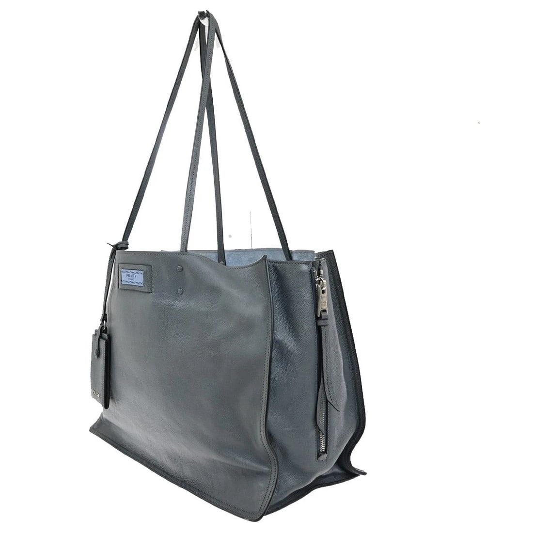 PRADA MILANO ETIQUETTE TOTE BAG GLACE CALF LEATHER LIGHT BLUE (1 of 8)