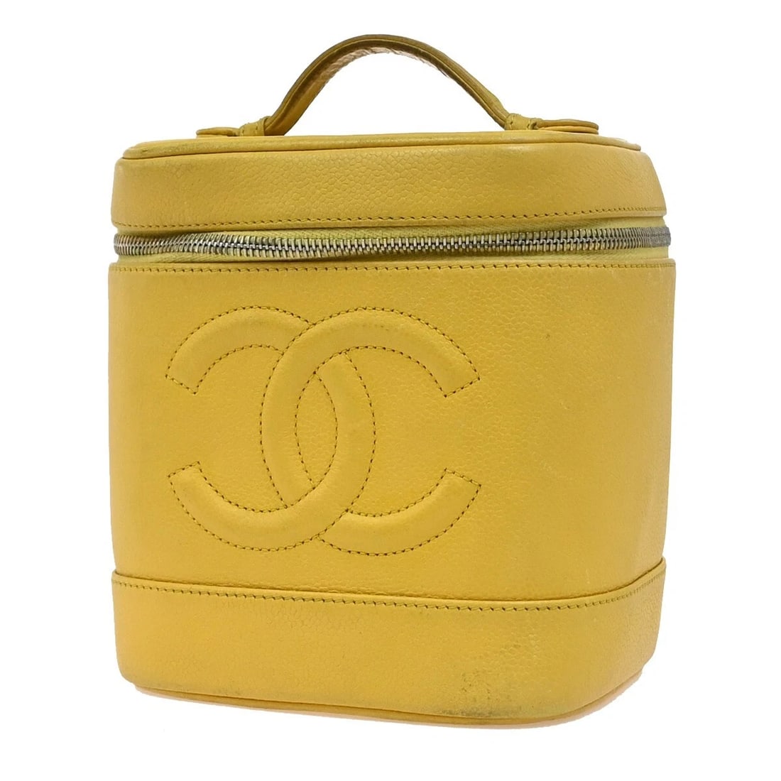 CHANEL VANITY COSMETIC HAND BAG GRAINED CALFSKIN LEATHER YELLOW (1 of 8)