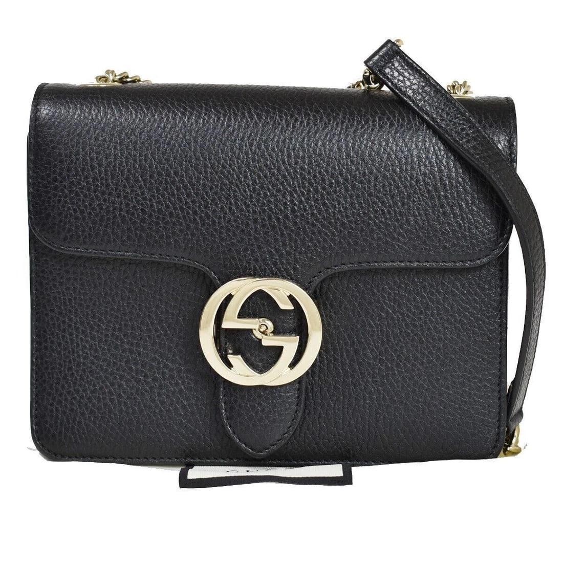 GUCCI GG INTERLOCKING CROSSBODY CHAIN SHOULDER BAG LEATHER BLACK GOLD (1 of 8)