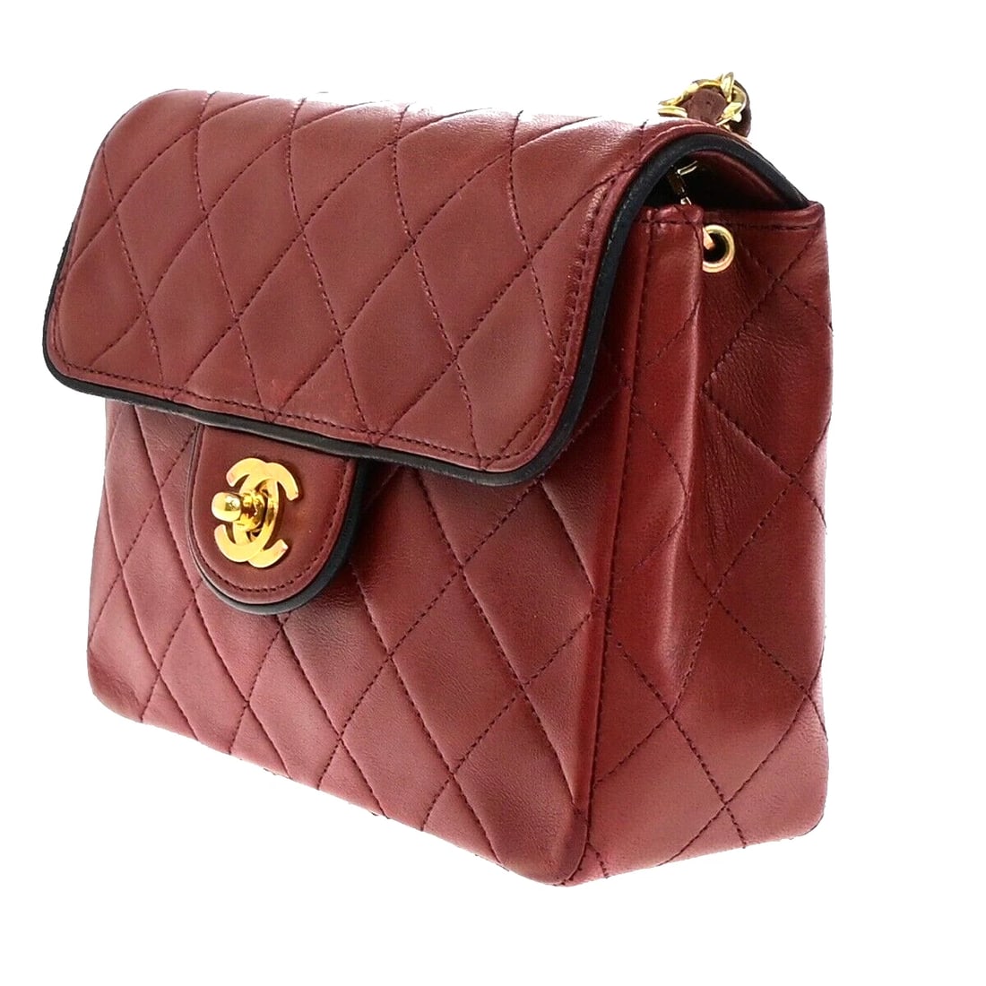 CHANEL CC LOGO MINI MATELASSE CHAIN SHOULDER BAG LEATHER RED (1 of 8)