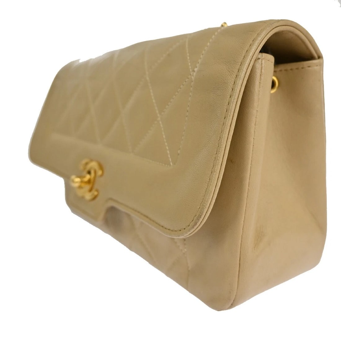 CHANEL CC LOGO MATELASSE CHAIN SHOULDER BAG LEATHER BEIGE (1 of 10)