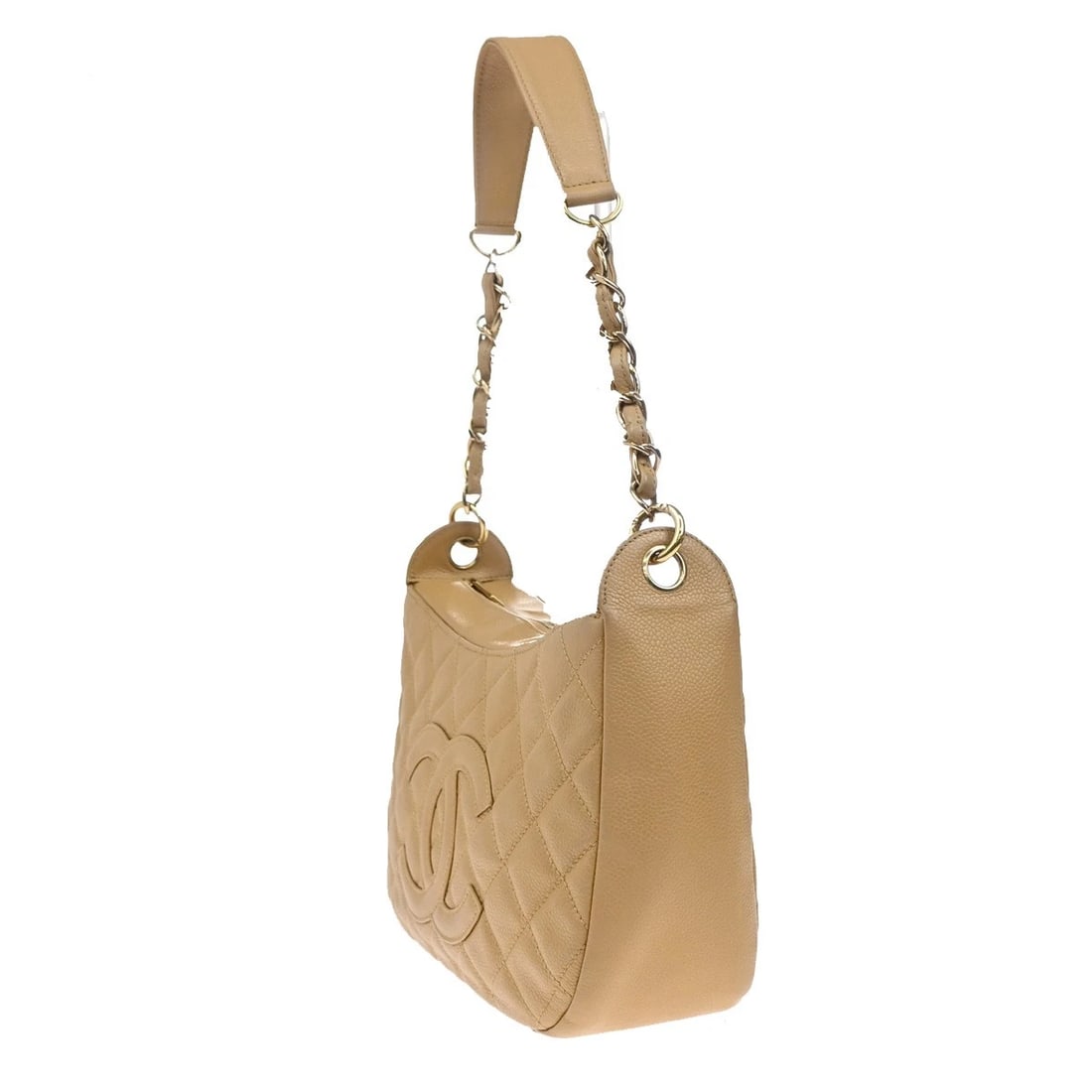 CHANEL CC LOGO CHAIN SHOULDER BAG GRAINED CALFSKIN LEATHER BEIGE (1 of 10)