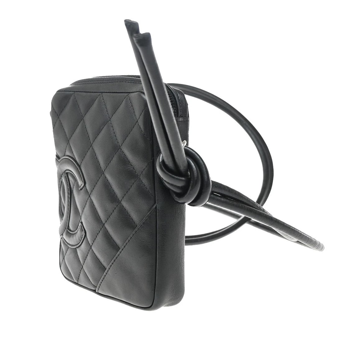 CHANEL CC LOGO CAMBON MINI SHOULDER BAG LEATHER BLACK: CHANEL CC LOGO CAMBON MINI SHOULDER BAG LEATHER BLACK Brand: CHANEL Type: Shoulder Bag Material: Leather Color: Black Size: W 5.1 x H 5.9 x D 1.2 " (approx.) SHOULDER DROP ( inch /cm ) 21.7 - 0 "/