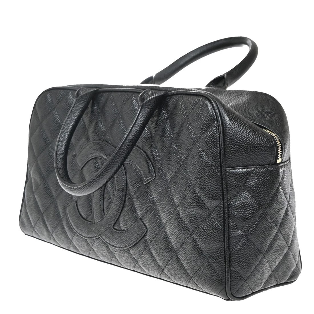 CHANEL CC LOGO HAND BAG GRAINED CALFSKIN LEATHER BLACK (1 of 10)